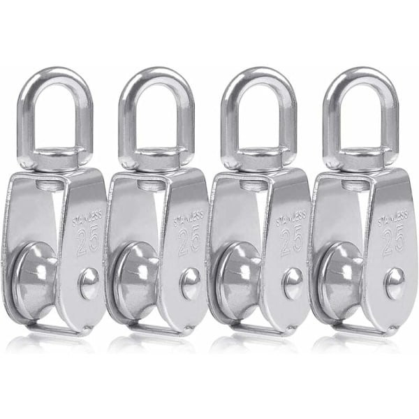 4 kpl 25 mm hopeinen 304 ruostumattomasta teräksestä valmistettu Monobloc-lohko, Monobloc-nosturi M25-taljapyörälle Yksi taljapyörä Kääntyvä paperikuorma 150 kg