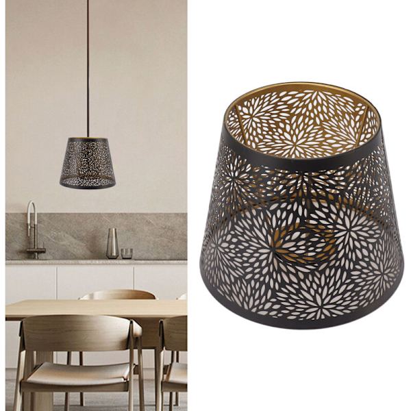 BROLEO Lampskärm, Svart Metall Lampskärm E26 E27 Järn med Gyllene Mönster Inuti för Bordlampa