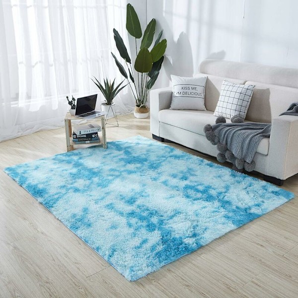 DENUOTOP Matta för vardagsrum, modern mjuk och fluffig supermjuk sammet inomhusmattor fluffig mjuk långhårig dekorativ stolsdyna soffa matta (blå