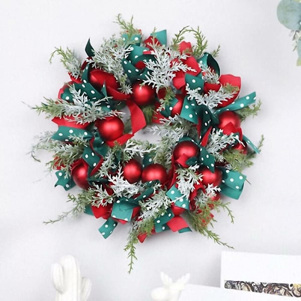 Julekrans Vinterkrans 42cm Kunstig Krans med Julekuler Bånd Julepynt Dørkrans for Vinter Jul