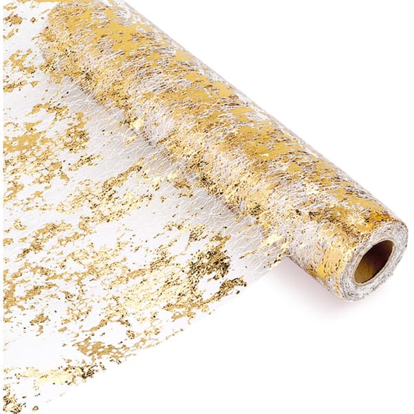 Bord, glitrende polyester tyllrull med gullfolie, julebryllupsbursdagsfestdekorasjon 28cm x 10m