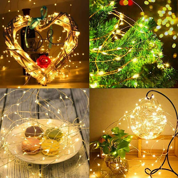 LED-ljusslingor Varmvita LED-ljusslingor 2 st 10M 100LED USB Vattentäta Koppartrådsljusslingor med Strömbrytare för Inomhus Utomhus Rum Jul