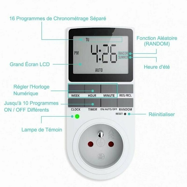 Digital Programmerbar Stikkontakt, Ugentlig Digital Timer med LCD-Skærm, 12H/24H/7Dags Elektrisk Stikkontakt Timer, Energibesparelse til Husholdningsapparater