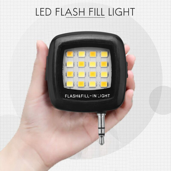 3,5 mm Smart Selfie 16 LED Kamera Flash Fill Light för Mobiltelefon Svart