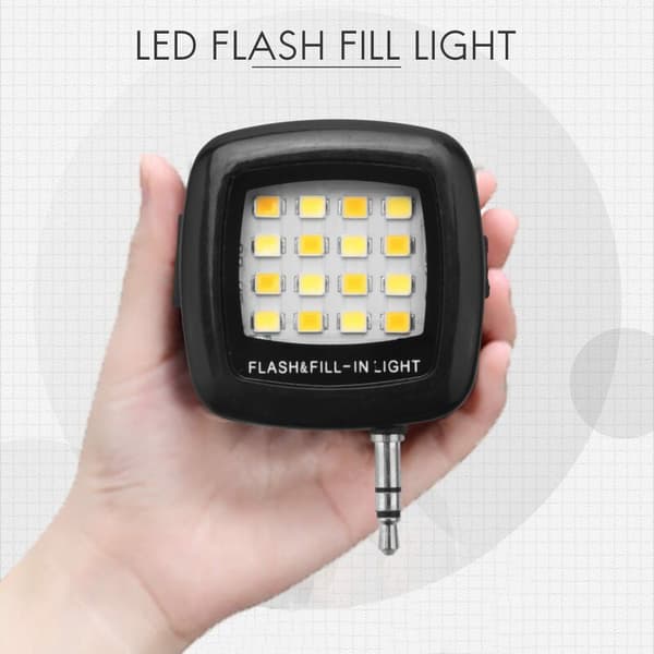 3,5 mm Smart Selfie 16 LED Kamera Flash Fill Light til Mobiltelefon Sort