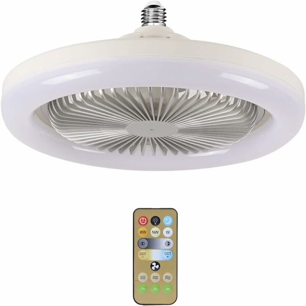 2-i-1 LED-takfläkt, 30W Ljus Takfläkt med fjärrkontroll, E27 Konverteringsbas, Justerbar 3 Hastigheter, 3 Färger Dimbar LED, för Sovrum Kontor