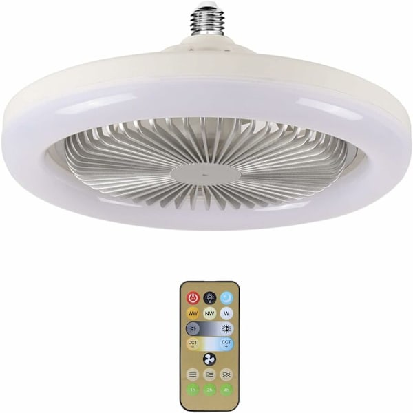 2-i-1 LED-takvifte, 30W lys takvifte med fjernkontroll, E27 konverteringsbase, justerbar 3 hastigheter, 3 farger dimmbare LED, for soverom kontor