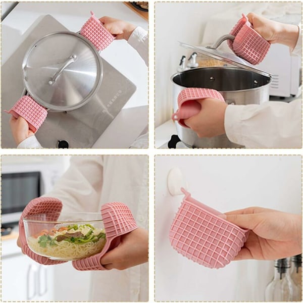 Mini Silikon Ovnshansker Sett, Isolerte Ovnshansker, Kjøkken- og Bakehansker, Beskytt Fingre, Mini Ovnshåndtak Selges i Par (Rosa)