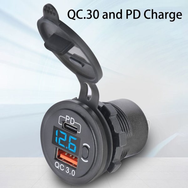 12V-24V 48W USB-kontakt Vanntett PD og QC3.0 Portlader med LED-spenning for Bil Lastebil Golfbil Grønn