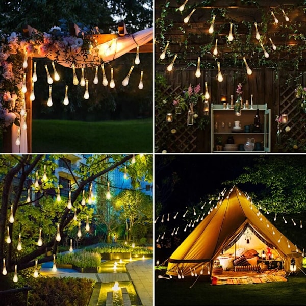Solcelled Utendørs Lyslenke, 7m 50 LED Vann-Dråpe Solcelled Lyslenke, 8 Moduser Vanntette Utendørs Solcelled Lyslenke for Hagefest Jul (Var