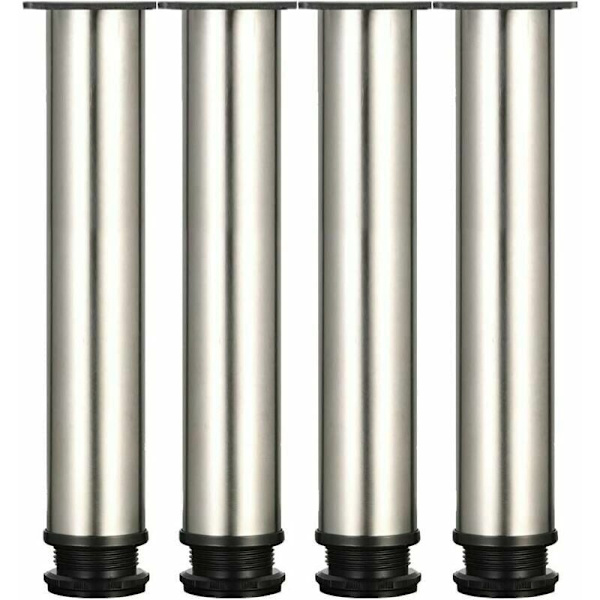 4 Justerbara Möbelfötter i Borstat Rostfritt Stål - Höjd 300 mm, Justerbar Höjd 0-15 mm