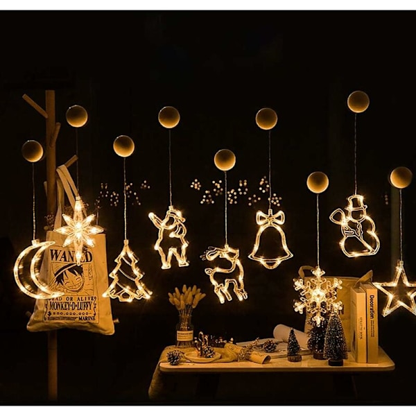 2 stycken ljusa jul fönsterlampor julgran LED sugkopp lampor jultomten klockor jul älg fönster hängande för juldekoration