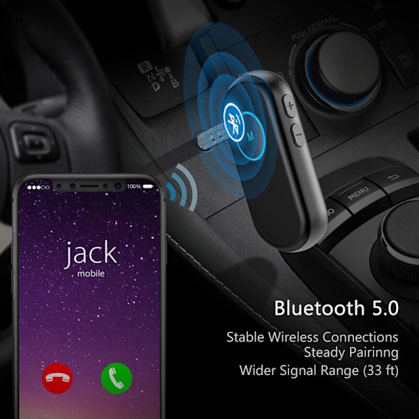 2 in 1 Langaton Auton Bluetooth-Sovitin Aux-Lähetin/Vastaanotin 3,5 mm:n Äänikaapelilla
