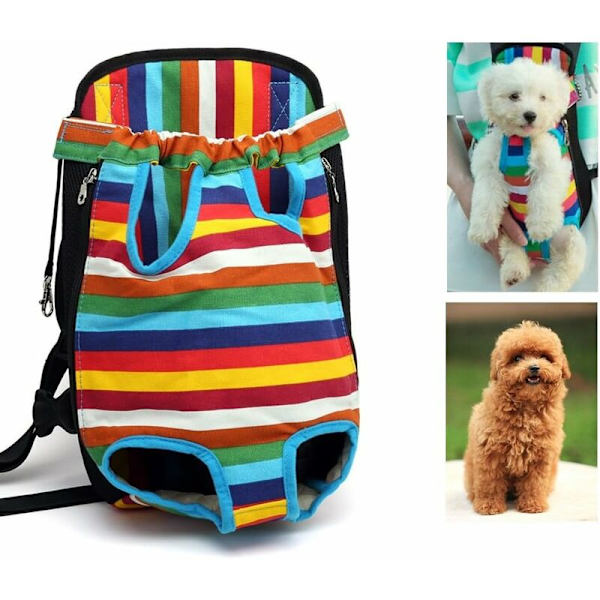 Legs-Out Front Pet Dog Carrier, Håndfri Justerbar Ryggsekk Reiseveske for Små og Mellomstore Hunder, Katter, Kaniner, Utendørs XL, farge striper