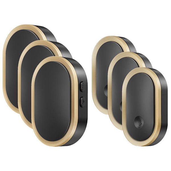 Smart LED Dørklokke til Hjemmet, 3 Dørklokker, 3 Knapper, Sort Guld