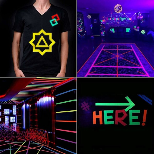 Neon Tape, Lysende Fluorescerende Tape 6 Farver Klæbende Gaffer Tape UV Sortlys Reaktiv Neon Tape (6 stk)