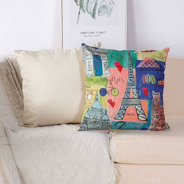 Kuddfodral Vår & Mandala Mönster Kuddeöverdrag för Soffa Hem Vardagsrum Sovrum Heminredning, 45x45cm, Set med 6 stycken (Cartoon City)