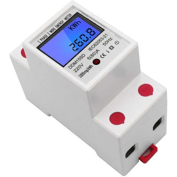 Indikator för elförbrukning, EDF-mätare enfas DIN-skena energimätare 5-80A 220V 50Hz elektronisk KWh-mätare med LCD-bakgrundsbelyst digital display DDM