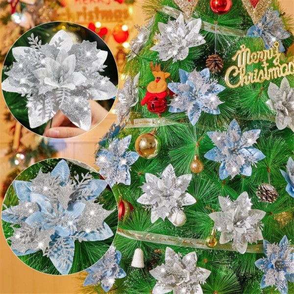 20 st 14,5 cm glitterkonstgjorda julblommor julgransdekoration Gott nytt år prydnader jul, C