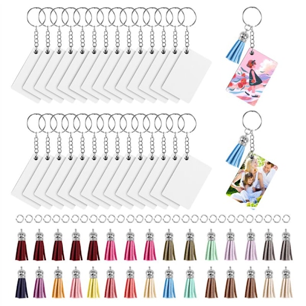 Sublimation Keychain Blanks Bulk, 30 Sets Blocks with Tassels, Keychain Circle,