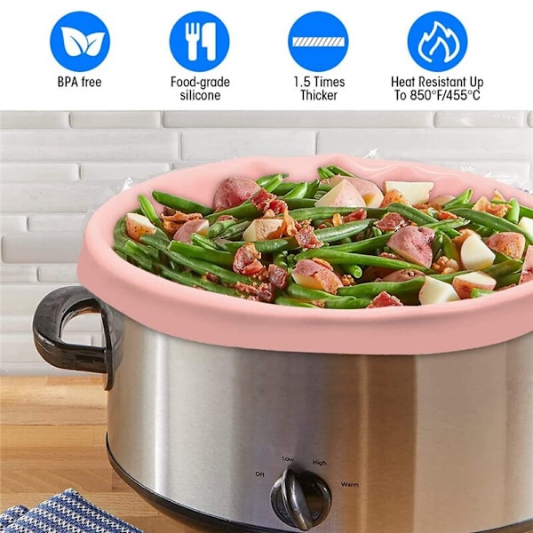 2-pack Långkokare Foder - Återanvändbar Delare Spishäll, Silikon Bakform 6 Liter (Grå + Rosa)