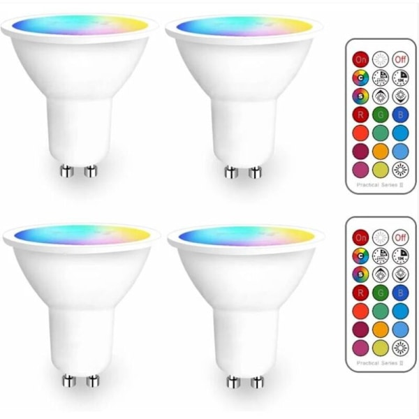 Färgväxlande GU10 RGB LED-spotlight, Dimbar RGBW LED-lampa med infraröd fjärrkontroll, Varmvit LED-spotlight (2700K-6500K) - (4-pack)