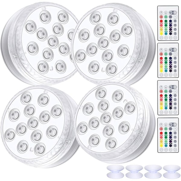 4-pack undervattens LED-lampa, vattentäta LED-lampor med fjärrkontroll RGB-färgväxlande dammdekoration HIASDFLS