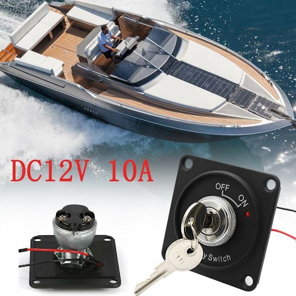DC 12V 10A Tändningsbrytare 2 Positioner På/Av Nyckelbrytare med Panel + 2 Nycklar