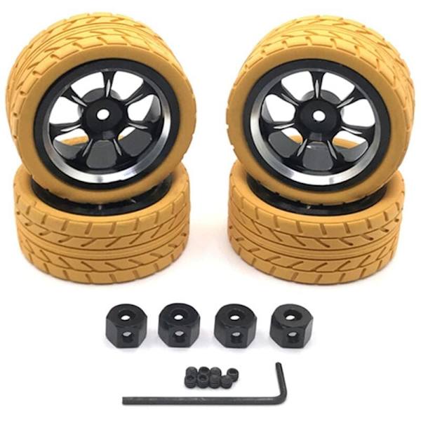 65mm Metal Wheel Rim Tire with 12mm Adapter for C14 C24 MN D90 MN98 MN99S MN-90 Remote Control Car Upgrade Parts, Yellow