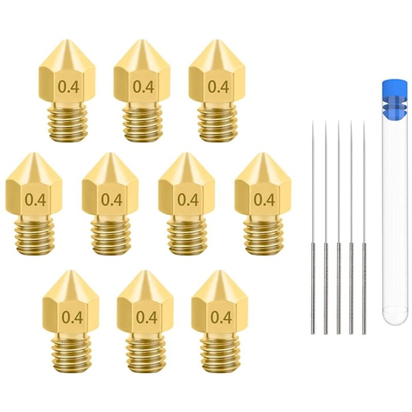 3D Printer Dyser, 0,4 mm/1,75 mm Mk8 med 5 stk. Rengøringsnåle til , -10, 3, 3 Pro