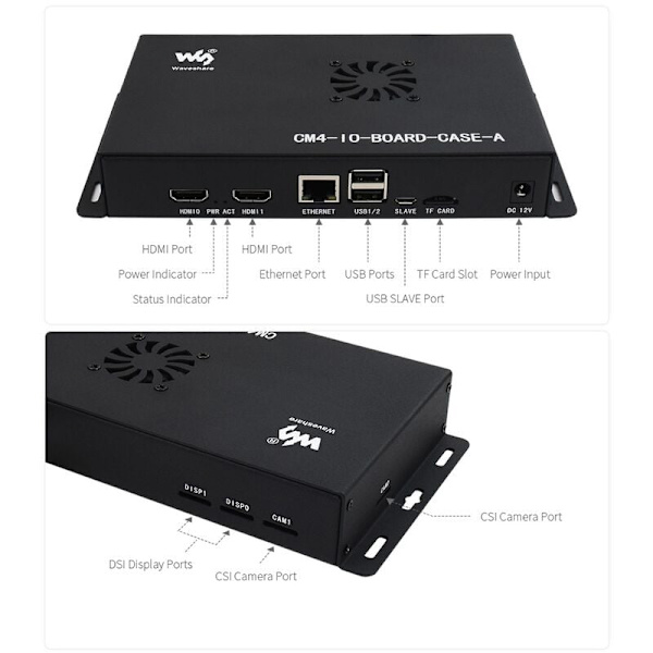 Waveshare Metal Box (A) Raspberry Pi 4 IO-levylle suunniteltu, mukana jäähdytystuuletin