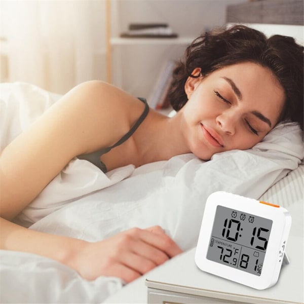 Digital väckarklocka, Luminous reseväckarklocka, Batteridriven skrivbordsmodell med temperatur, Bärbar vit