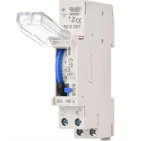 24-timers mekanisk timer 15-minutters minimum timer Skinnemontering Indbygget batteri, SUL180a AC220-240V Grå