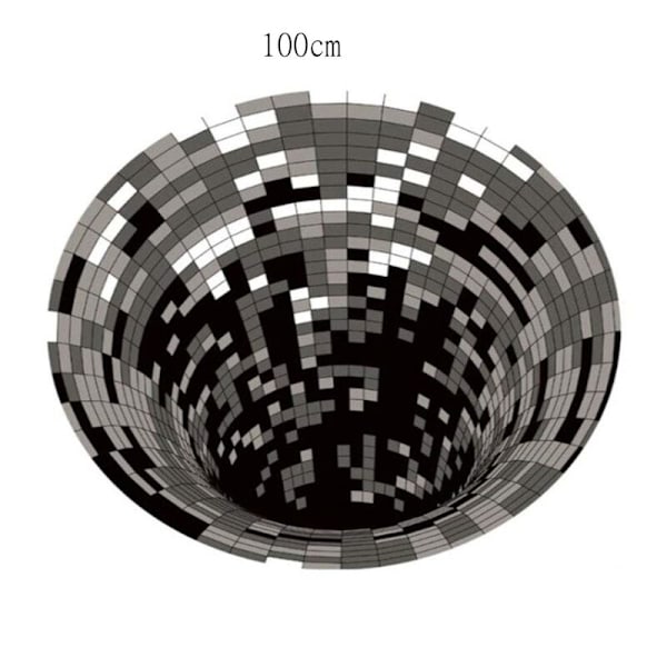 3D-illusionmatta 100 cm Rund Vortex 3D-virveltryck Optisk Illusion Halksäker Ovävd Svart och Vit Golvmatta för Matrum Hem Sovrum
