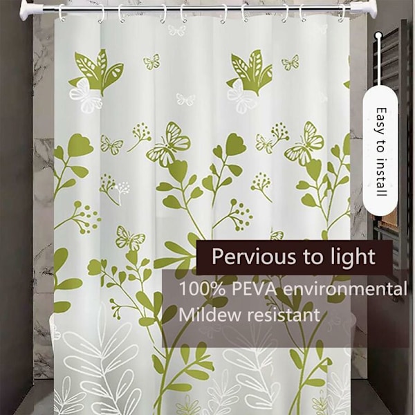 Duschdraperifoder, Butterfly Green PEVA Duschfoder, Giftfri och luktfri plast Vattentäta Duschdraperier, 72 x 72 tum med öljetthål