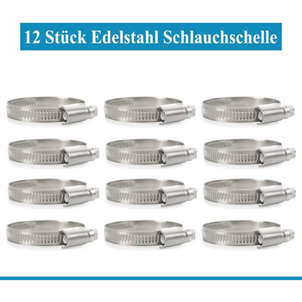 12 stk rustfrie stålslangeklemmer 32-50 mm båndbredde 9 mm - premium kvalitet i henhold til DIN 3017 (W4), rørtilkobling