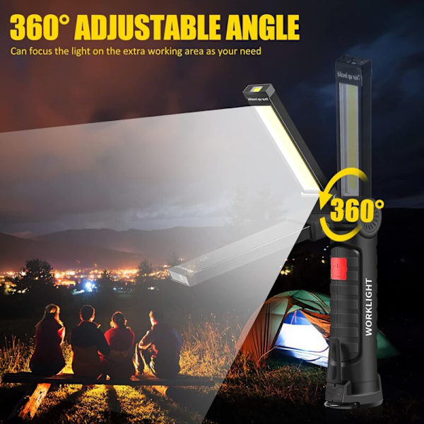 USB Laddningsbar Ficklampa LED-Fackla Arbetslampa Bärbar Magnetisk Hängande Haken för Utomhus Camping Reparationslampa (2 st Små)