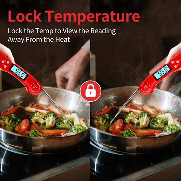 Grilltermometer Kötttermometer Kökstermometer Rosttermometer Matlagningstermometer med 3s Instantläsning, LCD-display och lång sond för