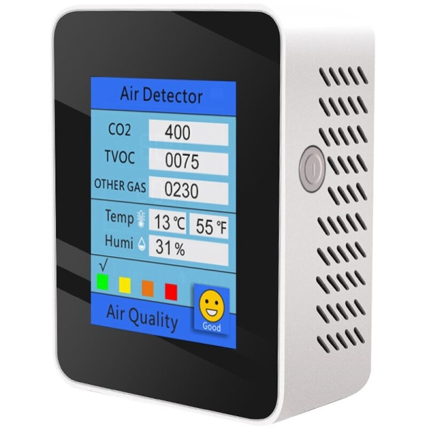 CO2-detektor Temperatur/Fuktighetsmätare Luftkvalitetsmätare TVOC-detektor LCD-display TVOC-dioxid (Vit)