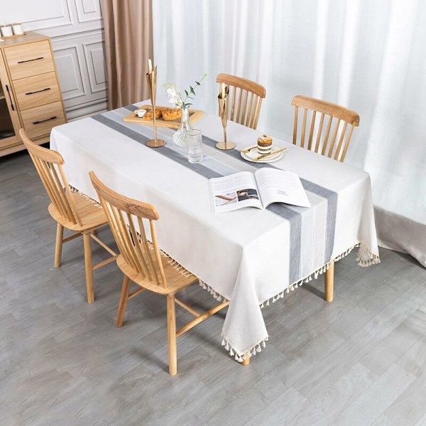 Linne-Bomulls Rektangulär Duk Grå Bordduk Linne 140x220 cm Elegant Bordduk Rektangel för Hemmatsal Matrum Köksbord Dekoration