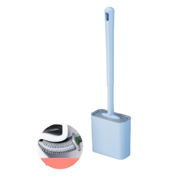 Toalettborstar och -hållare Långt handtag silikon toalettborste rengöringssats Tvådelad toalettborste (väggmonterad tunga, blå)