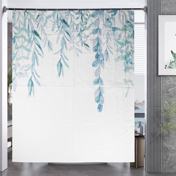 Duschdraperi med salviablad 72Wx72H tum växter eukalyptus ekologisk blommig badrumsdekor med krok