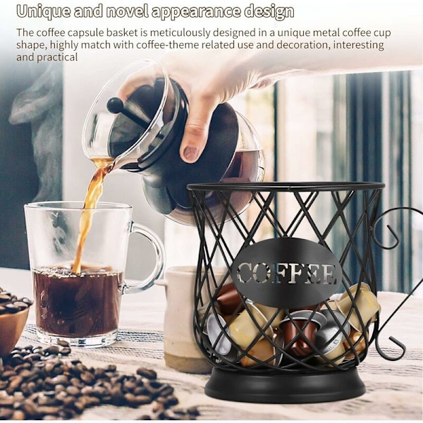 Kaffe Kapselkurv, Kaffe Pod Organizer, Kaffe Kapsel Oppbevaringskurv, Svart Original Design Kaffe Kapsel Holder, Perfekt Kaffe Tilbehør Stor