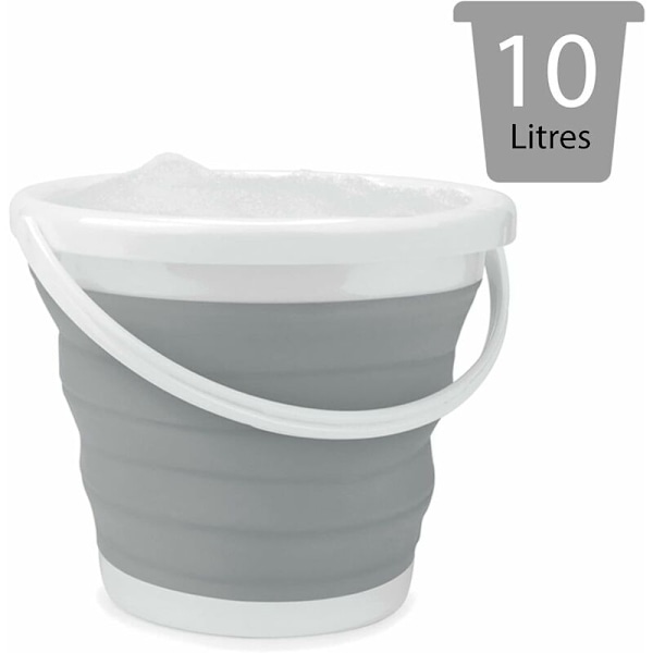 LA028495GRY 10L kokoontaitettava ämpäri, kompakti ja tilaa säästävä muotoilu, sisä- ja ulkokäyttöön, pieni ämpäriallas kodin siivoukseen, autoihin ja leireihin