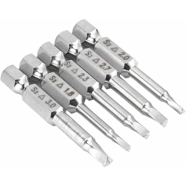 5PCS Triangle Head Magnetisk Skrutrekker Bits Sett S2 Stål 1.8mm, 2mm, 2.3mm, 2.7mm, 3mm, 6.35mm Hex Shank, 50mm Lengde