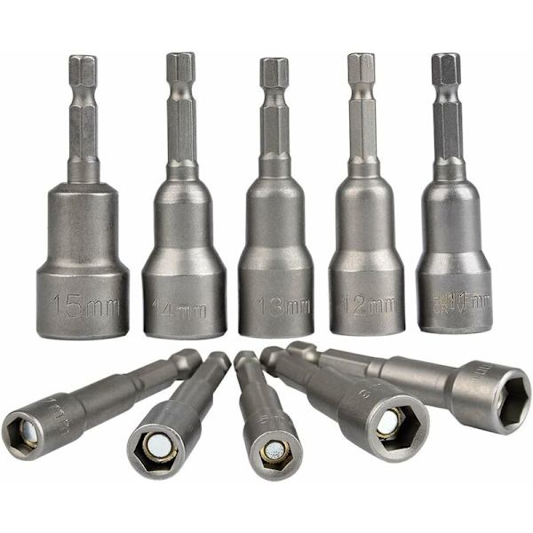 Magnetisk Hex Socket 10Pcs Slagdriver Socket 6-15mm, Magnetisk Hex Socket Nøglesæt Magnetisk 1/4 Hex Socket Socket Adapter Værktøj