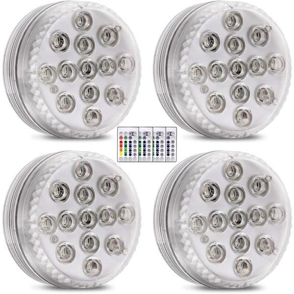 Nedsänkbara LED-lampor, 4-pack Vattentäta LED-lampor med RGB-fjärrkontroll RGB Färgväxlande Dammbelysning Dekoration för Vasbas, Simbassäng