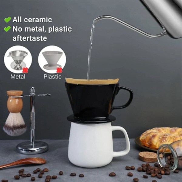 Kaffefilterkopp, Unik Svart Keramisk Kaffedropp, Återanvändbar Dropphållare S