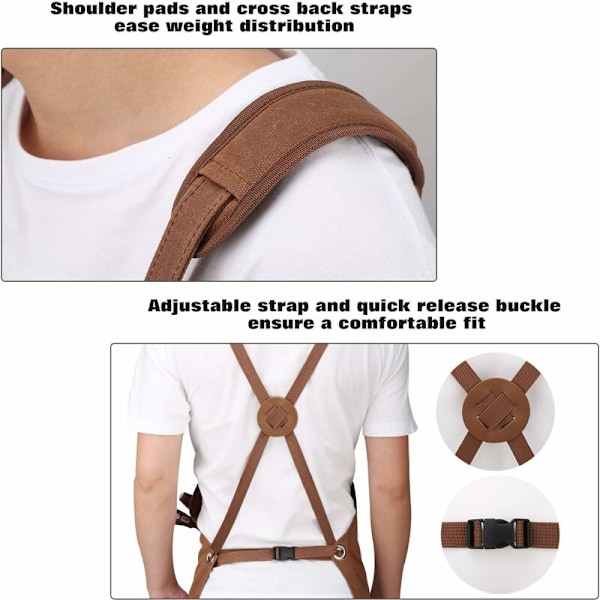 Slitstark vaxad canvas vattentät verktygsförkläde - Brun - med fickor för målning, trähantverk, etc.