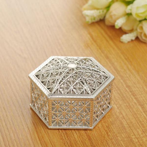 Plastlåda ihålig förvaringslåda chokladgodislåda smyckesorganisatör bröllopsgåva låda-silver hexagon